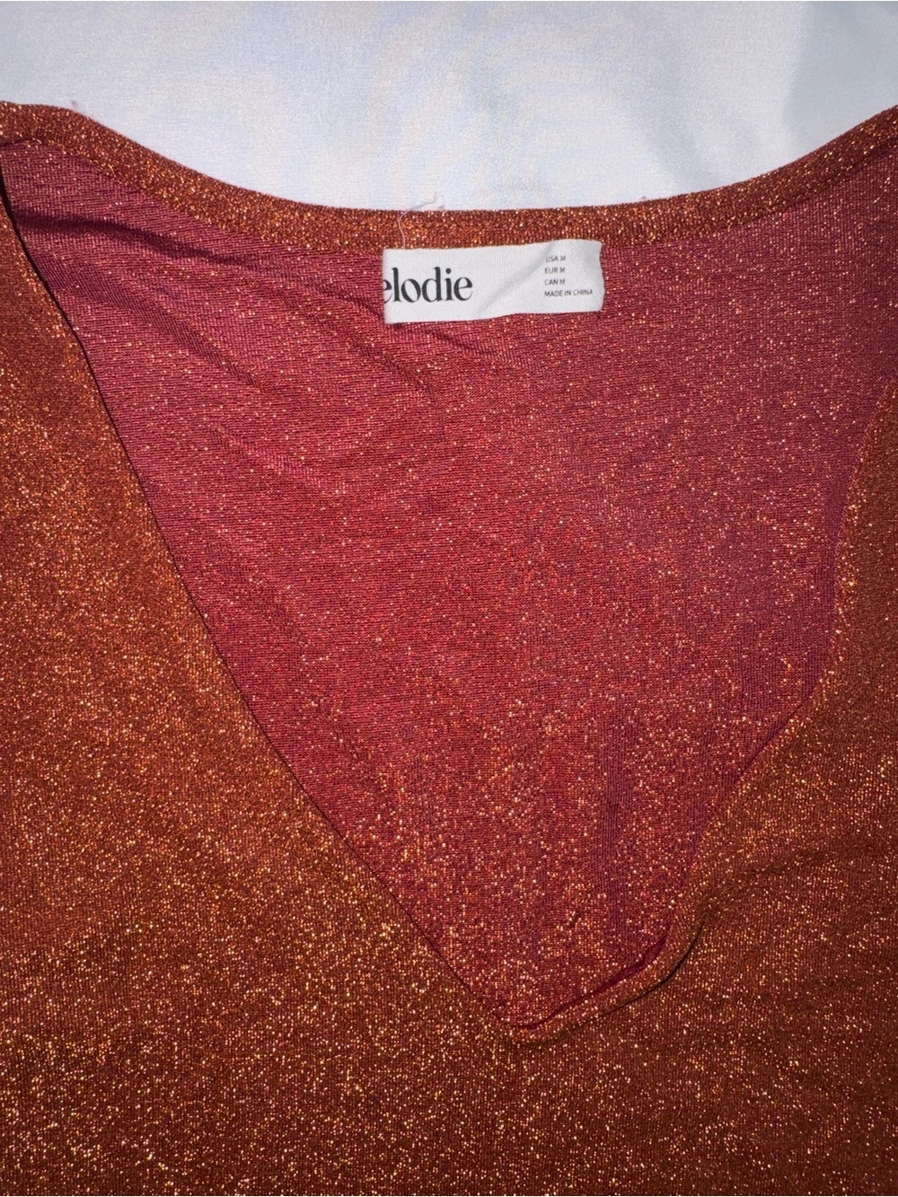 Elodie Copper Metallic Shimmer Long Sleeve V-Neck Thong Bodysuit Size M - Picture 2 of 5